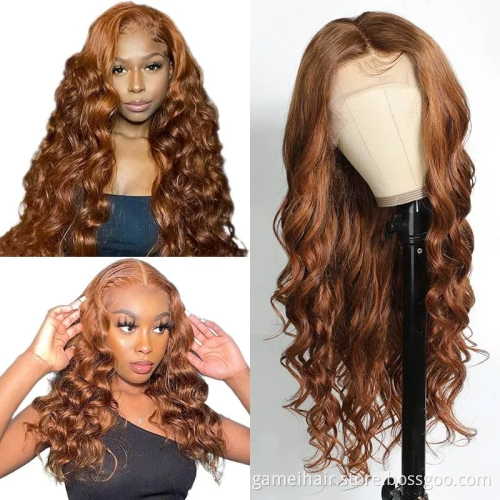 wholesale high quality natural brazilian Auburn Brown Hair Color closure Lace 100%  virgin transparent  body Wave human hair wig
